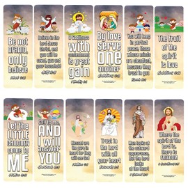 NewEights Bible Verse and Christian Quotes for Kids Bookmarks (2-Sets X 6 Cards) – Daily Motivational Card Set – Collection Set Book Page Clippers – Ideal for Church Events