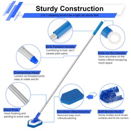 Lalafancy Bathroom Scrubber with Extendable Long Handle 50'' -2-in-1 Tub and Tile Cleaning Brush Interchangeable Head Attachment Shower Scrubber for Cleaning Bathroom Shower Bathtub Floor