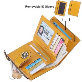 Lavemi Womens Leather Wallet Small Compact RFID Blocking Credit Card Case Purse with Zipper Pocket(Yellow)