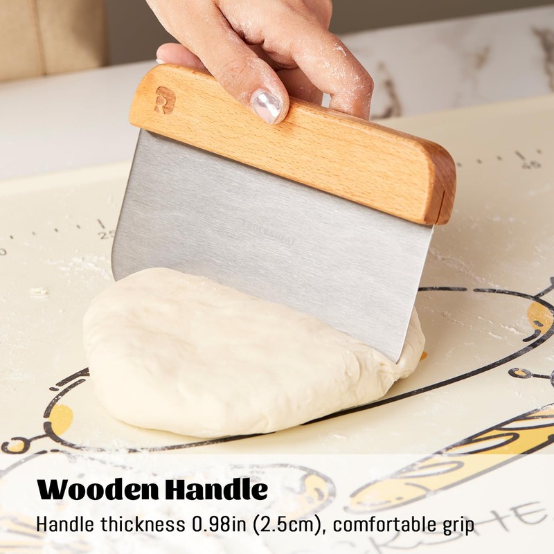 ROCKSHEAT Bench Scraper & Chopper, Stainless Steel Dough Cutter with
