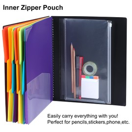 HABGP 24 Pocket Plastic folders with Pockets, 12 Colors Multi Pocket Folder Binder with Dividers, Office Organizer Folder Letter Size School Supplies