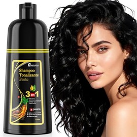Hair Dye Shampoo, Black Hair Dye Shampoo con Tinte para Cubrir canas, 3 in 1 Semi-Permanent Hair Color para Mujer Hombre (Negro)