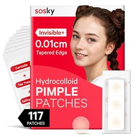 Sosky Pimple Patches for Face, Hydrocolloid Acne Patches, Zit Sticker for Face and Skin 117 Count 10mm