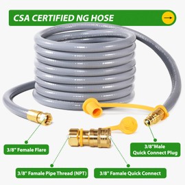 Natural Gas Hose 3/8 inch ID, 36FT Gas Line Hose with Brass Quick Connect Fitting, Propane to Natural Gas Pipe for Blackstone Grill, Pizza Oven, Patio Heater and More Low Pressure Gas Appliances