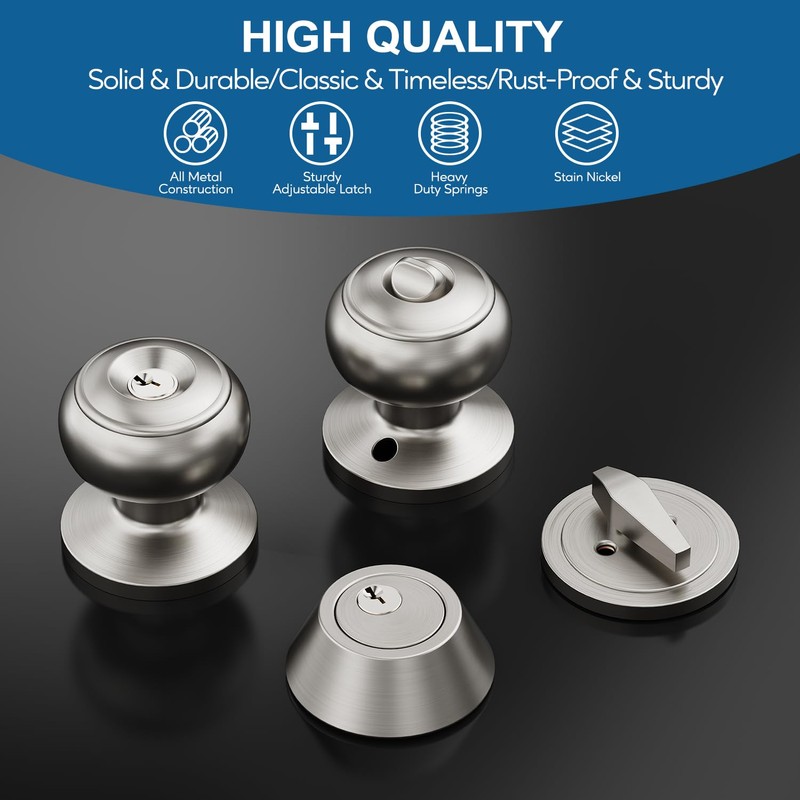 4 Set All Keyed Same Entry Door Knobs and Single