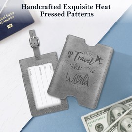 Fintie Faux Leather Suitcase Tag, [Pack of 2] Luggage Tag ID Tag with Address Tag Name Plate for Travel Suitcase, Vintage Grey