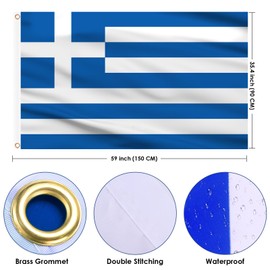 AhfuLife Greece Flag 3x5 Ft 2 Pcs, Large Greek National Flags for Outside - Double Side with Brass Eyelets for Greece Party Decorations, Soccer Party Bar Garden Decoration Indoor Outdoor