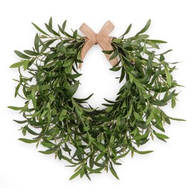 Artificial Olive Wreath for Front Door - 22 Inch Faux Greenery Wreath with Burlap Bow & Olives - Modern Farmhouse Wall Decor, Year Round Spring Summer Wreath for Indoor Outdoor Wedding Entryway