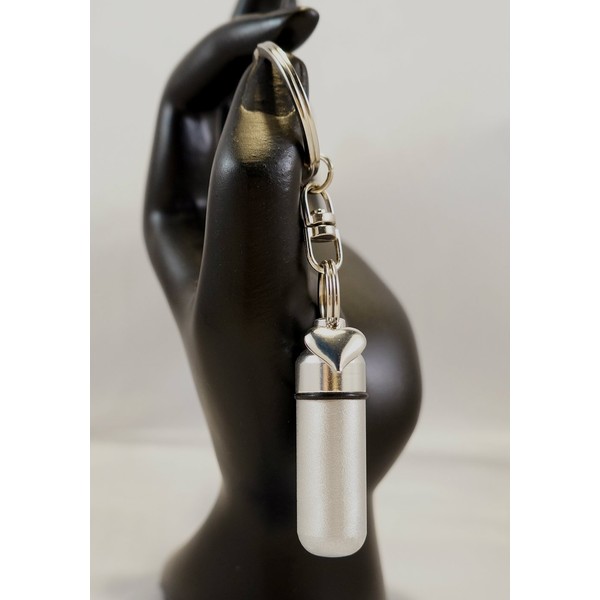 Beautiful Brushed Silver Cremation Urn with Silver HEART on Swivel Stainless Steel Keychain - Includes Velvet Pouch & Fill Kit