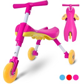 Tricycle for Toddlers 1-3 Years Old – Foldable Tricycle for Toddlers – Toddler Bike for Boys and Girls – Easy to Ride and Steer – No Assembly Needed – Christmas, 1st Birthday Gifts Boy - Pink - KIDRIM