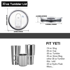 30 oz Tumbler Replacement Lid - Compatible with YETI 30 oz Tumbler, 14 oz Mug, 35 oz Straw Mug and Old Style RTIC, 2 Pack Travel Spill Proof Cup Lids