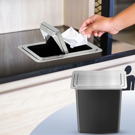 Leinuosen 2.6 Gallon / 10 Lite Embedded Trash Can with Lid Countertop Drop-in Garbage Chute Square Silver Built-in Stainless Steel Trash Bin for Restaurant Office Home Hotel Kitchen Office
