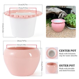 Tbpro 8in Ceramic African Violet Pots Self Watering Pink Ceramic Dolomite Clay for Indoor Plants Herbs Flowers Orchids Succulent Ideal Gardening Gifts Orchid Planter