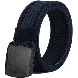 Men's Nylon Belt, Military Tactical Belt with YKK Plastic Buckle, Durable Breathable Canvas Belt for Work Outdoor Cycling Hiking Skiing,Adjustable for Pants Size Below 46inches (Navy Blue & Black)