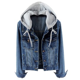 LifeShe Women's Casual Detachable Hoodie Denim Jacket