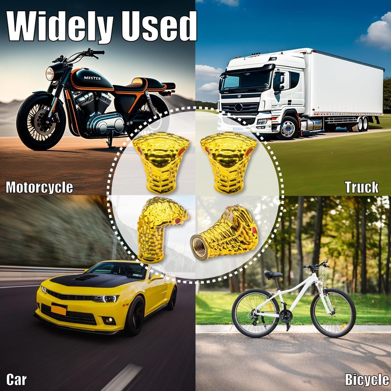 MEAJOO 4PCS Cobra Style Tire Valve Stem Caps, Snakehead Shape,