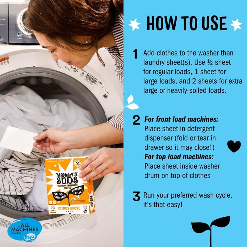 Molly’s Suds Laundry Detergent Sheets | Gentle on Sensitive Skin,