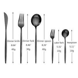 JANKNG - Juego de cubiertos de acero inoxidable 18/0 con espejo, 30 piezas, utensilios de cocina para cena, postre, té, café, vajilla para 6 personas, color negro