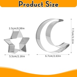 Star Cookie Cutters Set, Stainless Steel Star and Moon Cookie Cutter Shapes, Large Moon Star Shaped Biscuit Molds, Metal Cookie Cutters for Baking Pastry Fondant Fruit Baby Shower (2pcs)