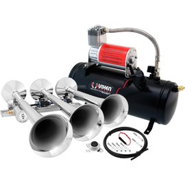 Vixen Horns Train Horn Kit for Trucks/Car/Semi. Complete Onboard System- 150psi Air Compressor, 1.5 Gallon Tank, 3 Trumpets. Super Loud dB. Fits Vehicles Like Pickup/Jeep/RV/SUV 12v VXO8530/3118