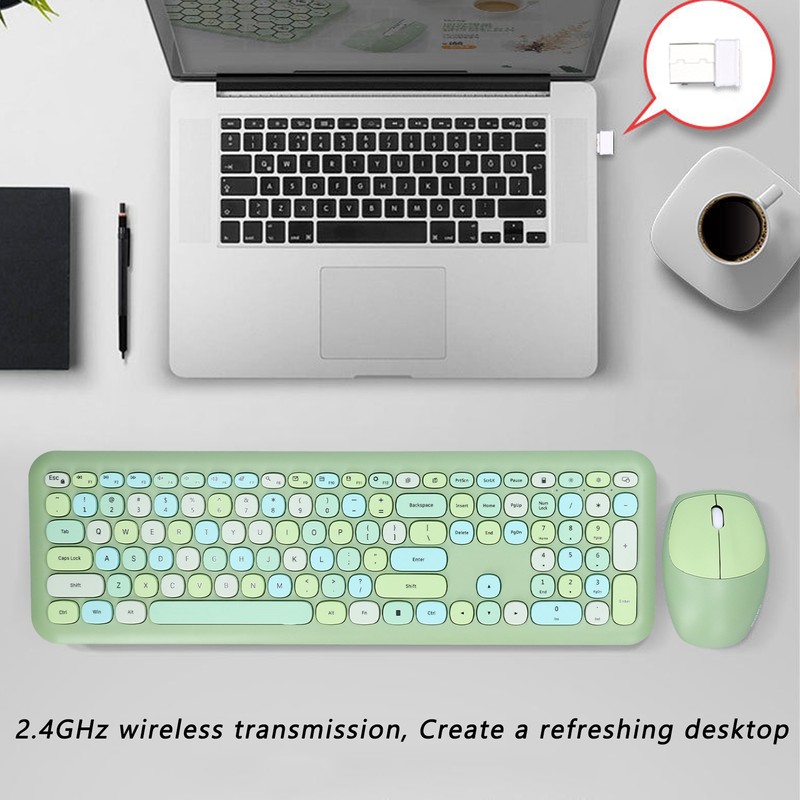 Keyboard Mouse Combo 2.4G Retro Multi Color Mute Cover Wireless