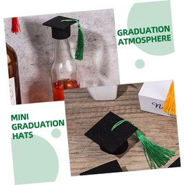 Gatuida 12pcs Mini Graduation Cap Bottle Decor with Tassel Cute Graduation Hat Jar Topper for Party Decorations and Non Woven Green Tassel