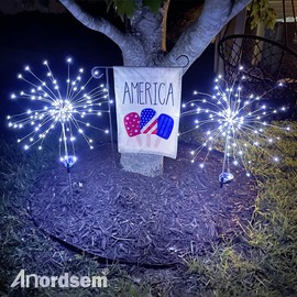 Anordsem Solar Fireworks Lights Outdoor: Garden Light Waterproof for Yard Outside - LED Starburst White Lighting Patio Path Decor 4 Pack - Sparkler Gardening Gifts for Women Mom Grandma