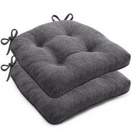 anfutek Chair Cushions Set of 2 for Dining Chairs, 16.5"x15.5" Kitchen Chair Pads with Memory Foam, Non-Slip Bottom & Ties, Tufted Indoor Seat Cushions for Home Use – Dark Grey