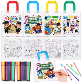 HOWAF 12 Preschool Graduation Decorations Colour Your Own Bags, Preschool Games Graduation Gift Bags Class of 2025 Crafts for Kids Non-Woven DIY Graffiti Party Bag & Pens Paint Your Own Sets for Kids