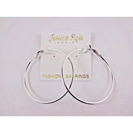 Jessica Rose Hoop Earrings Thin Silver Base Metal Extra Large 1 7/8 Inches For Pierced Ears