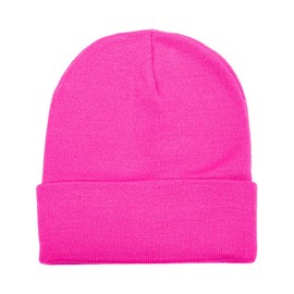 Gelante Men Women Warm Knit Cuffed Plain Beanie Hat Skull Cap. 2040A-1PC-Hot Pink