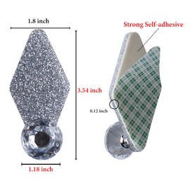 Baoswi 4 Pack Self Adhesive Wall Hooks, Diamond Shaped Crystal Glass Hooks Hat Holder Necklace Holders Wall Mounted Jewelry Organizer Clothes Hooks Hat Storage Hat Rack for Wall (Silver)