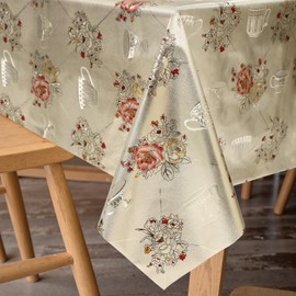 FAVE Heavy Duty Vinyl Tablecloths with Peony Waterproof Oil-Proof PVC Table Cloth for Wedding, Banquet, Birthday, Party, Restaurant Decorations (Red Rose, 54"x54")