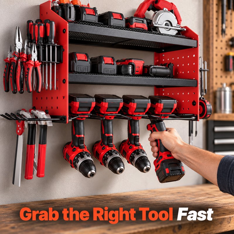 SucceBuy 3-Tier Power Tool Wall Organizer, 100 lb Carbon Steel
