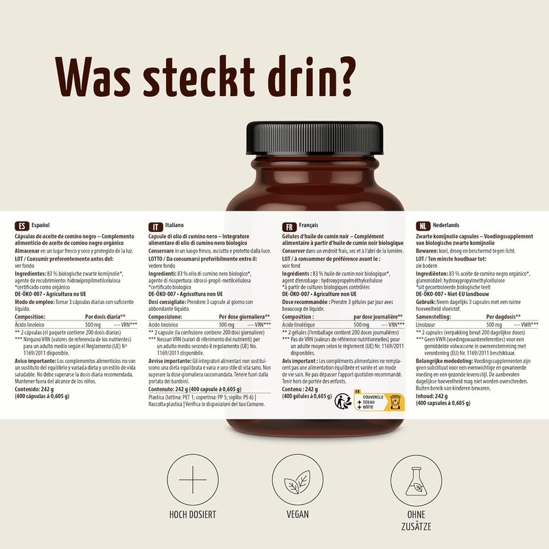 Achterhof Organic Black Cumin Oil Capsules, Pack of 220, 1000