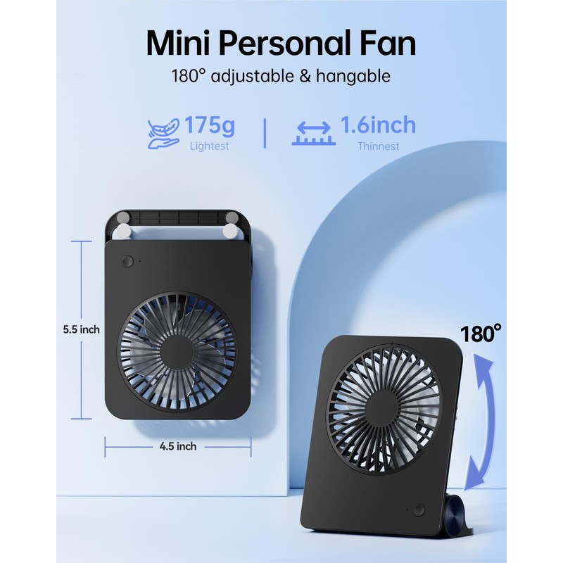 TriPole Desk Fan Small Portable Fan 2000 mAh Rechargeable Battery