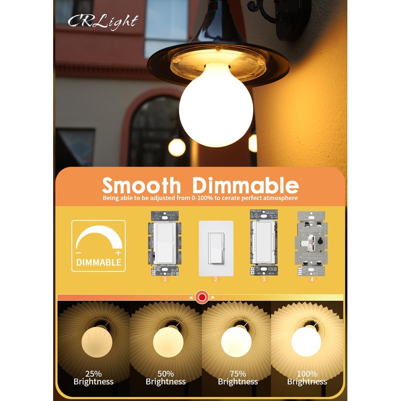 CRLight 5-inch 12W 2700K Opal Dimmable Warm White Large Globe