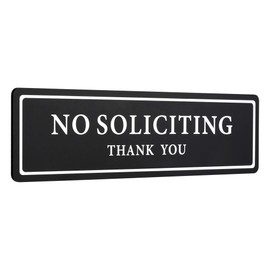Premium No Soliciting Thank You Sign for House / Office, Self Adhesive Modern Design Door Sign 2.35" x 8.25"Home Decor Accessories Door Or Wall, White Big Letters on Black Plate (2 Pack)