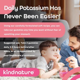 KINDNATURE High Potassium Supplement Gummies 500mg - Chewable for Adults & Kids - Pure Potassium Bicarbonate Mineral Supplement - Vegan, Gluten Free, Non GMO - 60 Gummies (30 Day Supply)