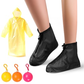 Cubre Zapatos Impermeable,Cubierta del Zapato Reutilizable, Antideslizante y Plegable con Cremallera, Protector Lluvia Unisex, Funda para Botas de Lluvia para, Ciclismo, Camping, con 3 Pcs Poncho
