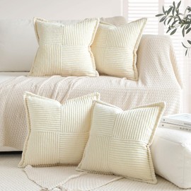 Sungeek Set of 4 Corduroy Cushion Covers, Decorative Cushion Covers, Soft Cushion Cover, Decorative Cushion, Sofa Cushion, Couch Cushion Cover, Decorative Cover for Sofa, Bedroom, Living Room (Cream