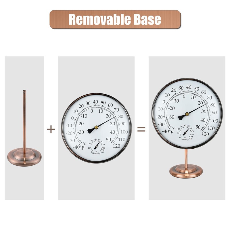 6’’ Outdoor Thermometer Hygrometer - Solid Brass Analog Temperature Gauge