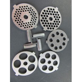 6 Piece Set Grinding Plate Discs and Knife for the white Kitchenaid Mixer FGA Food Chopper and Meat Grinding