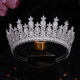 Jorsnovs - Tiara de boda de circonita cúbica alta para novia, plata, desfile de quinceañera, corona, circonita cúbica, accesorios para el cabello nupcial