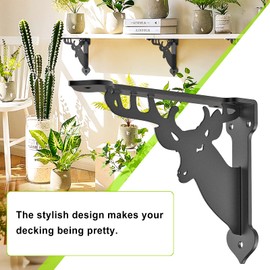 SELEWARE Deer Shelves Brackets Heavy Duty Shelf Brackets Wall Shelf Brackets Metal Corner Brackets, 12" x 8", Corner Brace, Hardware Included, 2 Pack