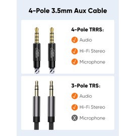 3.5mm TRRS Audio Cable 10FT, CableCreation 4-Pole Aux Cord Male to Male Braided 1/8 inch Auxiliary Hi-Fi Stereo Jack Compatible with Headphone, Car, Speaker, Phone, Tablet, Laptop and More