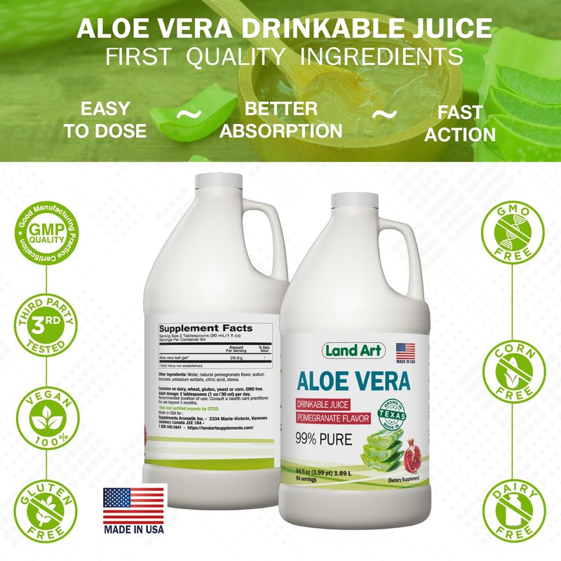 Land Art Pure Aloe Vera Juice - Pomegranate Flavored -