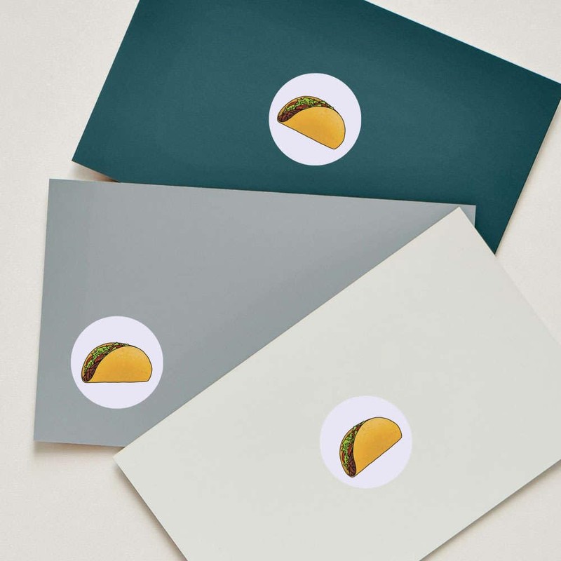 24 x 40mm Round 'Tasty Taco' Stickers (SK00070262)