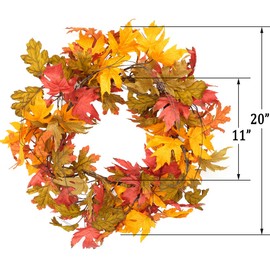 Floribus 20" Autumn Maple Leaf Wreaths for Front Door Decorations, Thanksgiving Halloweenand Christmas Decorations Indoor Outdoor Home Decor