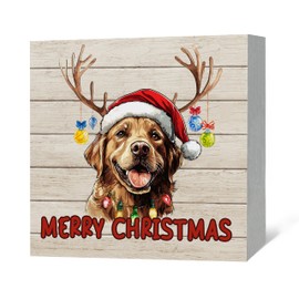 JRTW Christmas Golden Retriever Dog Wood Box Sign Decor, Golden Retriever Gifts, Merry Christmas Wooden Box Sign, Golden Retriever Dog Christmas Decor Decoration for Home Office Desk Shelf Decor